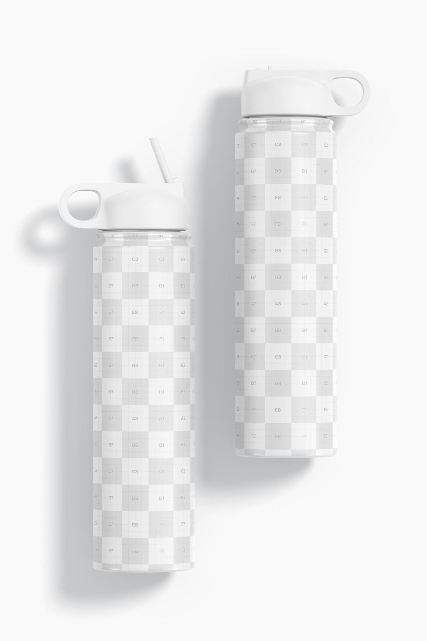 Water Bottles with Straw Lid Mockup, Top View