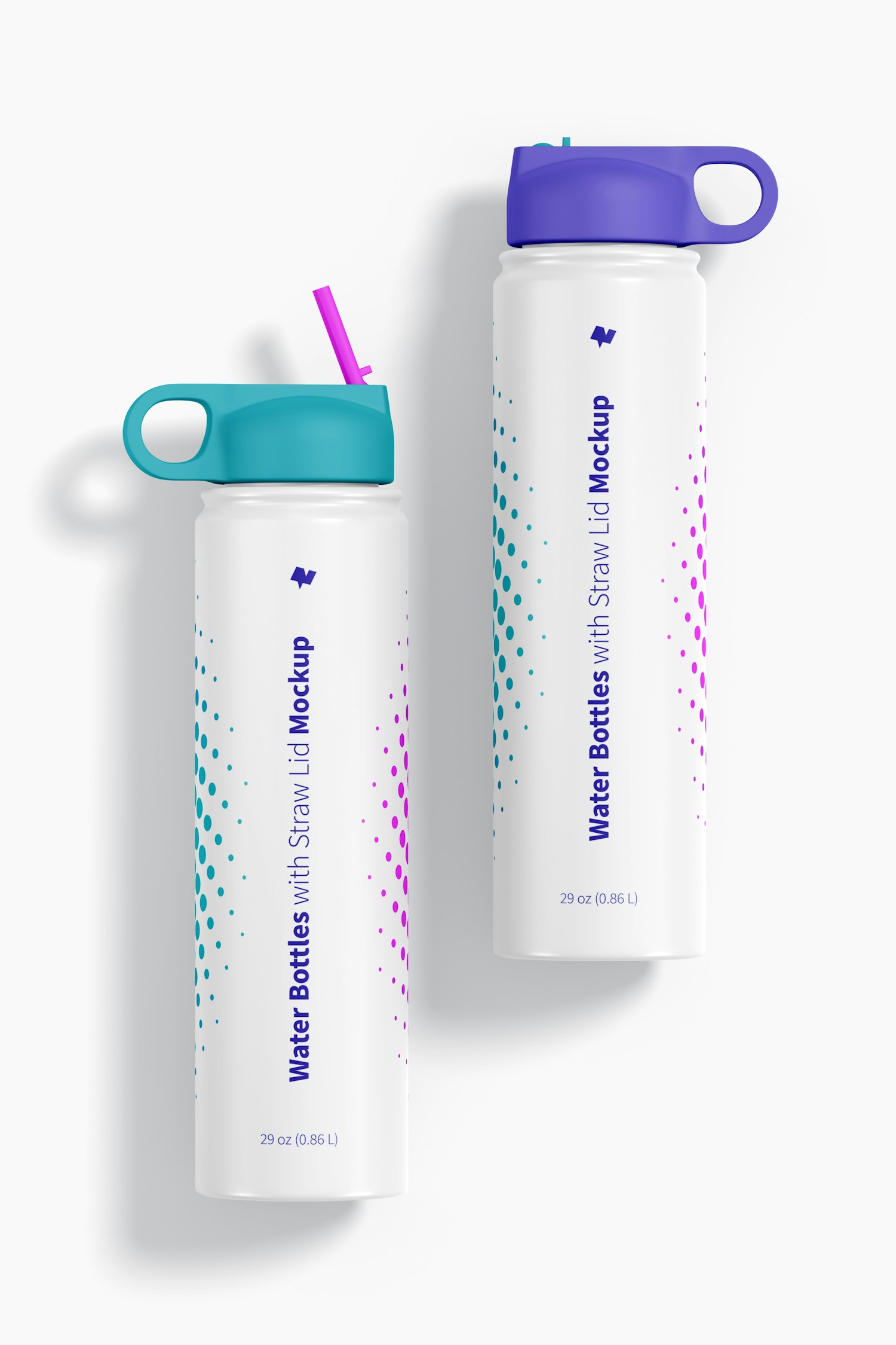 Water Bottles with Straw Lid Mockup, Top View