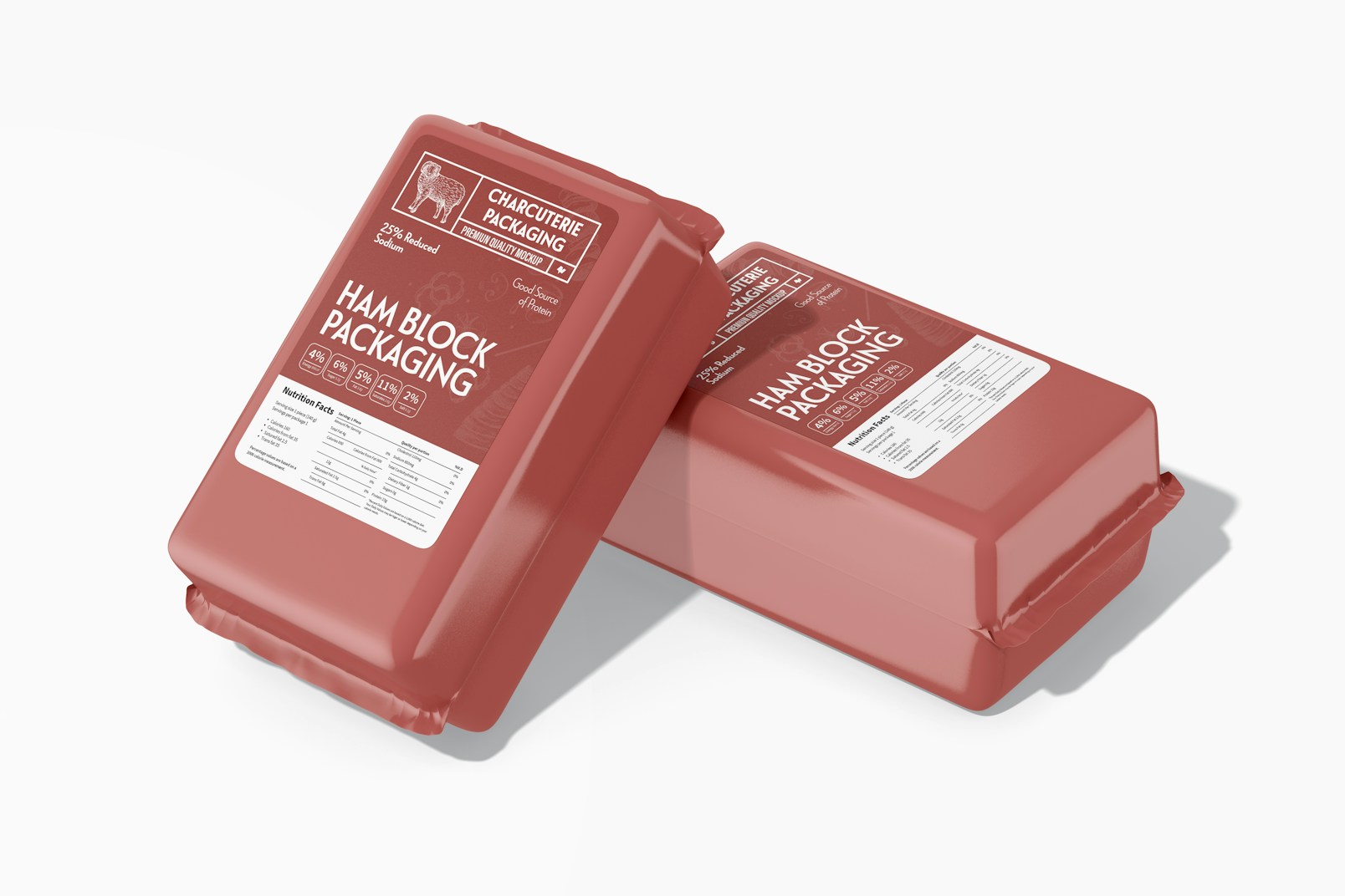 Rectangular Ham Blocks Packaging Mockup