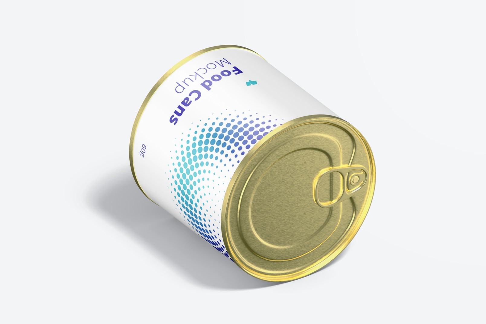 60g Food Can Mockup, Isometric Right View