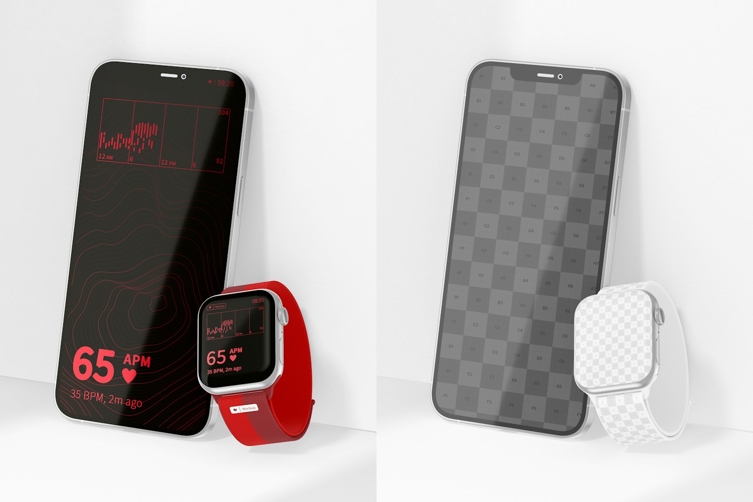 45mm Clover Sport Band Mockup, with Smartphone