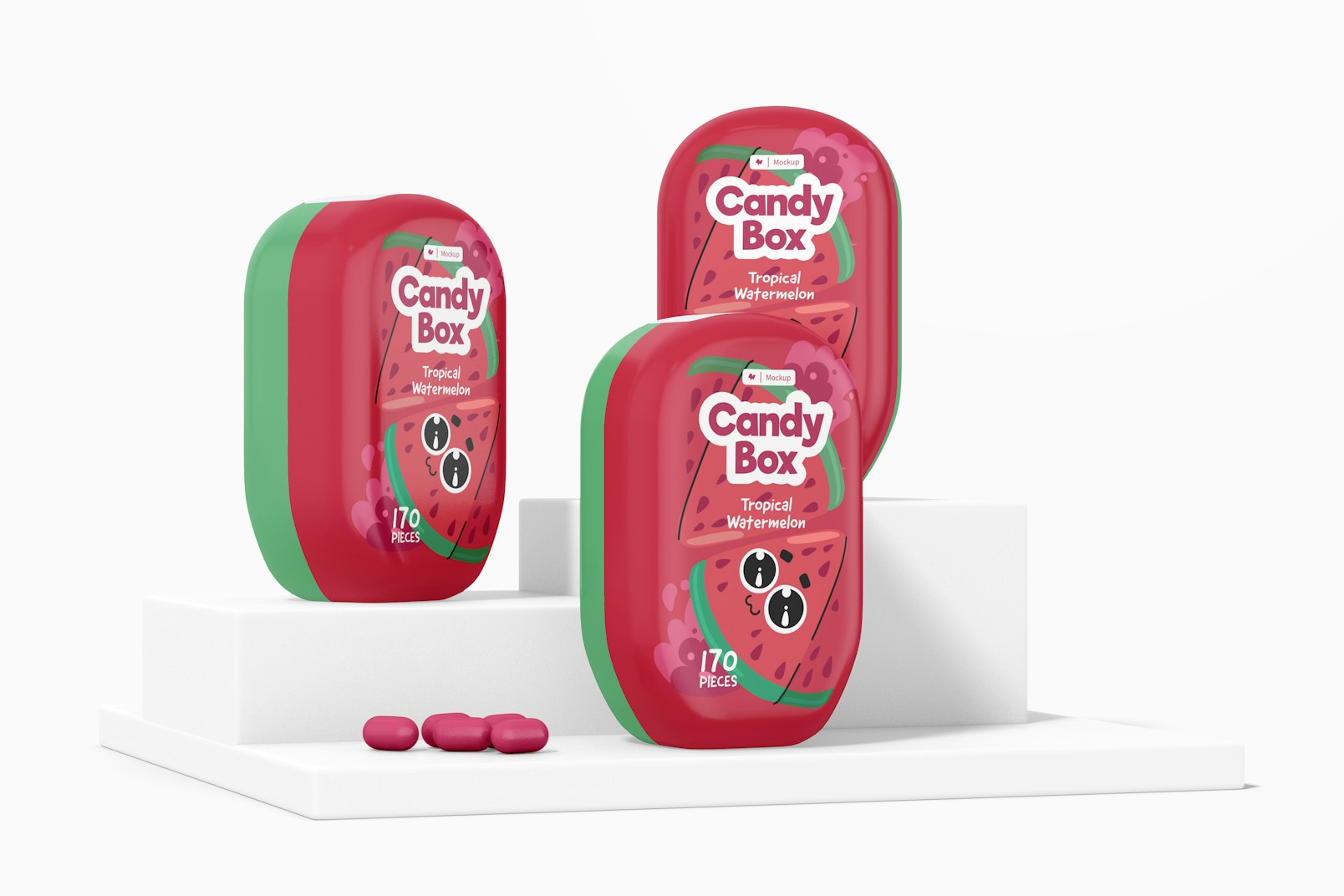 Oval Candy Plastic Boxes Mockup