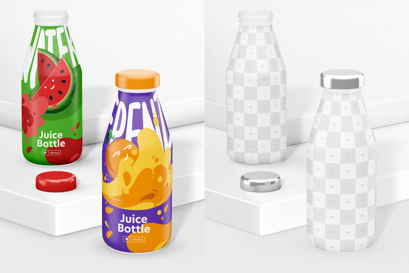 Full Label Juice Bottle Mockup, Opened and Closed