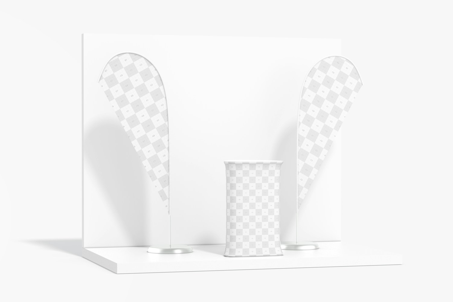 Triangle Fabric Display Counter Mockup, Left View