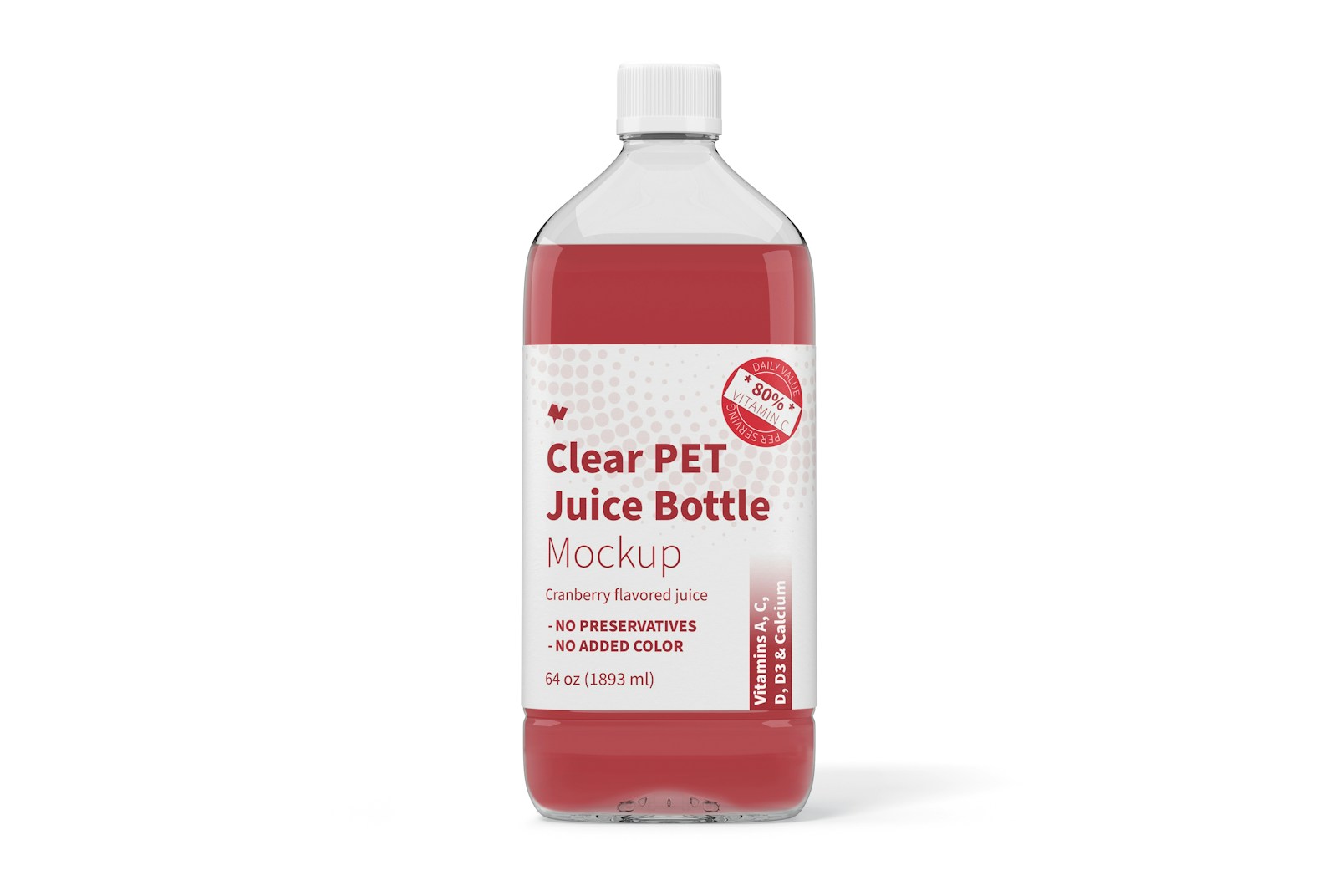 64 oz Clear PET Juice Bottle Mockup, Front View