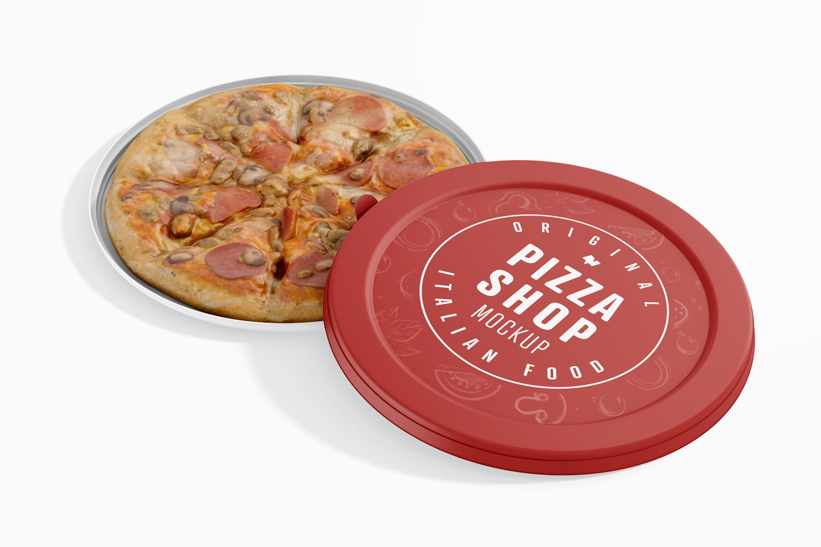 Round Pizza Packaging Mockup, Opened