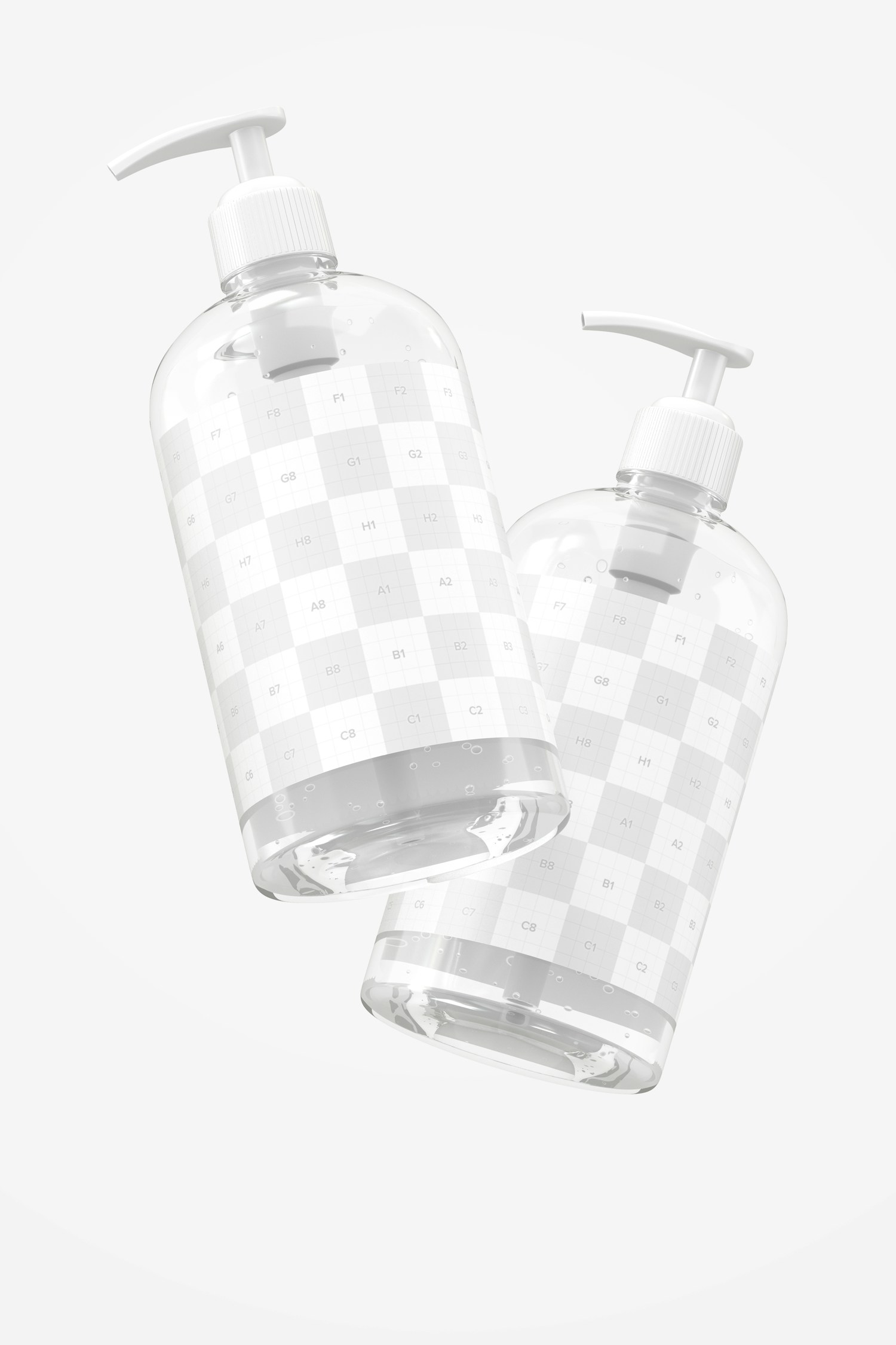 16 oz Sanitizing Gel Bottles Mockup, Floating 16 oz Sanitizing Gel Bottles Mockup, Floating