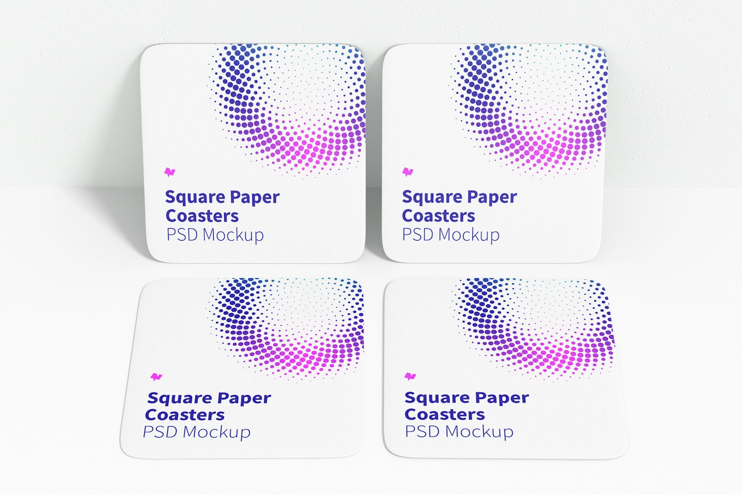 Square Paper Coasters with Mug Mockup Square Paper Coasters with Mug Mockup
