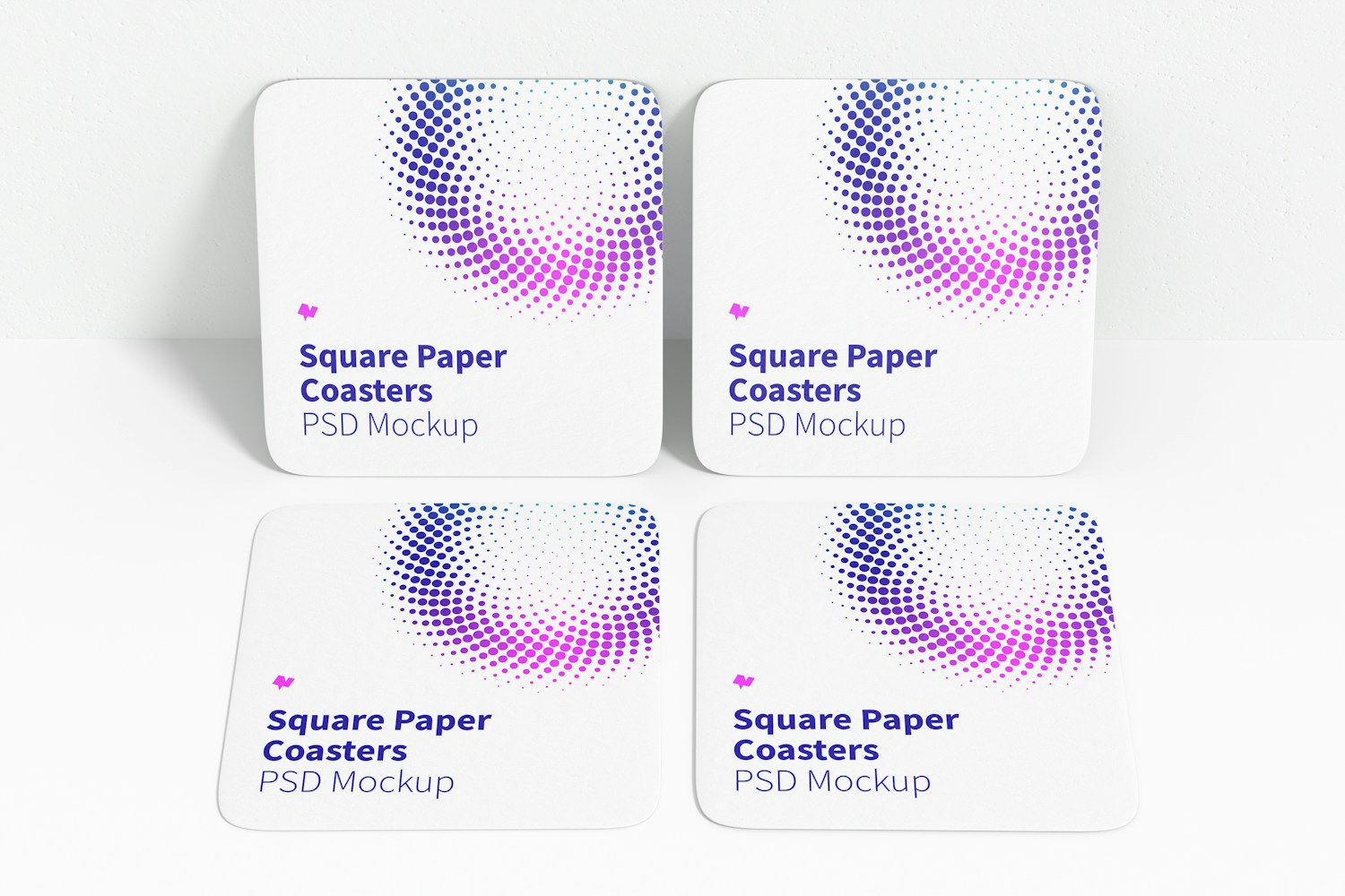 Square Paper Coasters with Mug Mockup