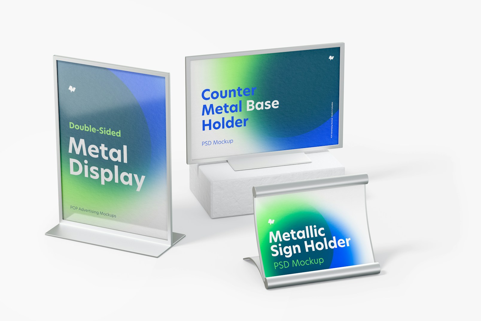 Metal Desktop Sign Holder Scene Mockup