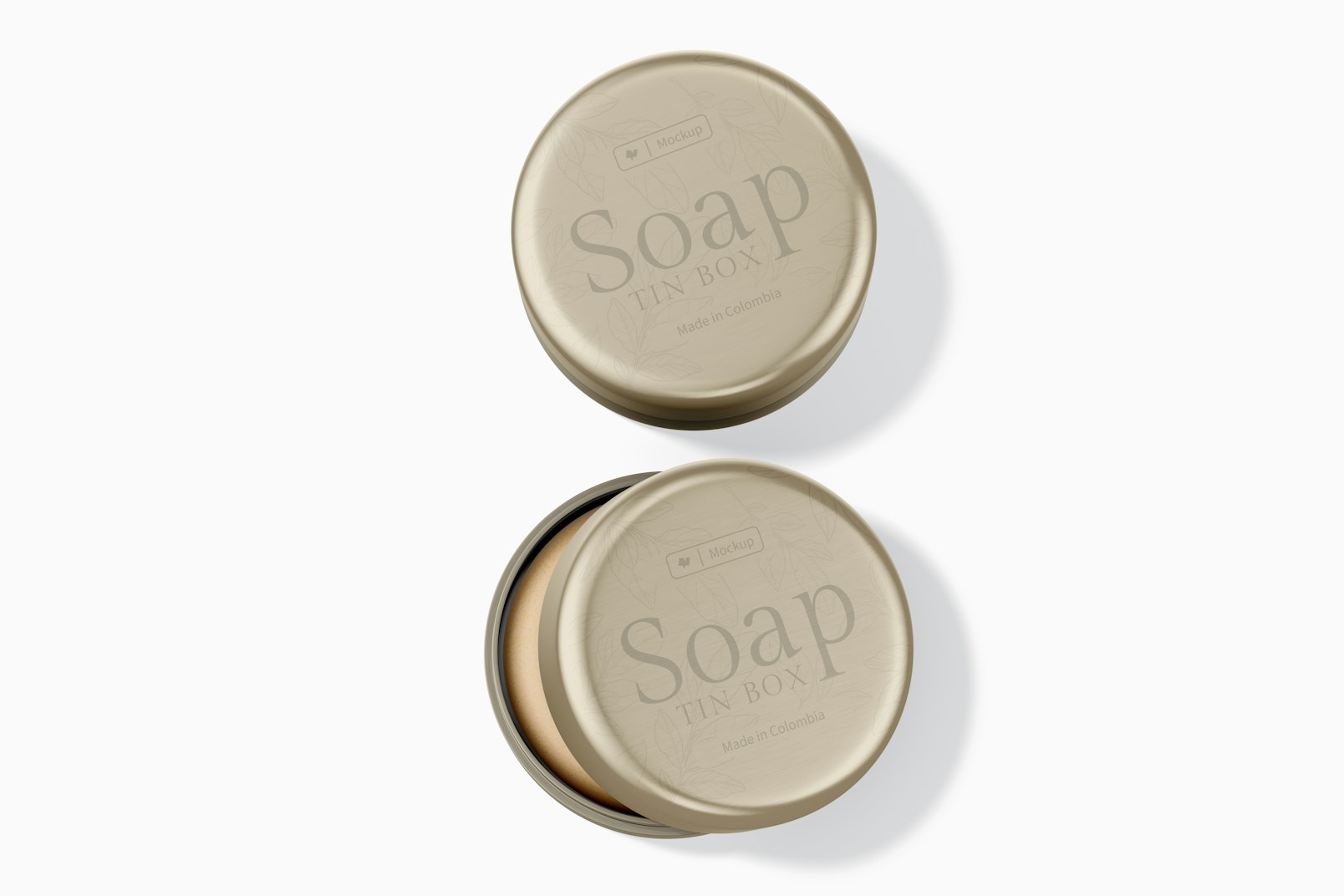 Round Soap Tin Boxes Mockup, Top View