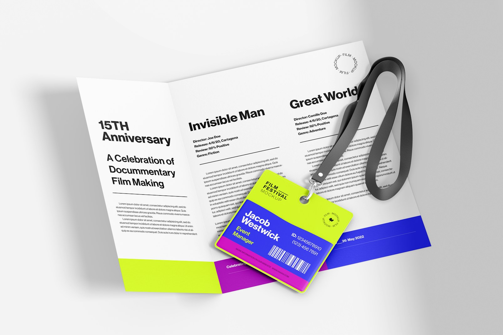 Fold Brochure with ID Card Mockup, Opened