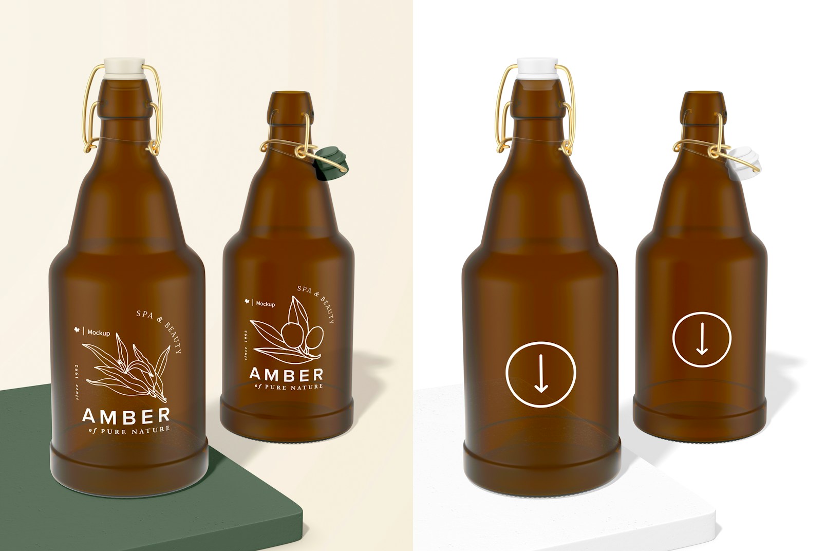 Embossed Amber Bottles Mockup