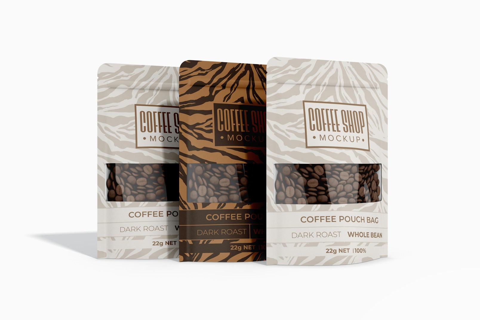 Coffee Pouch Bags Mockup, Perspective