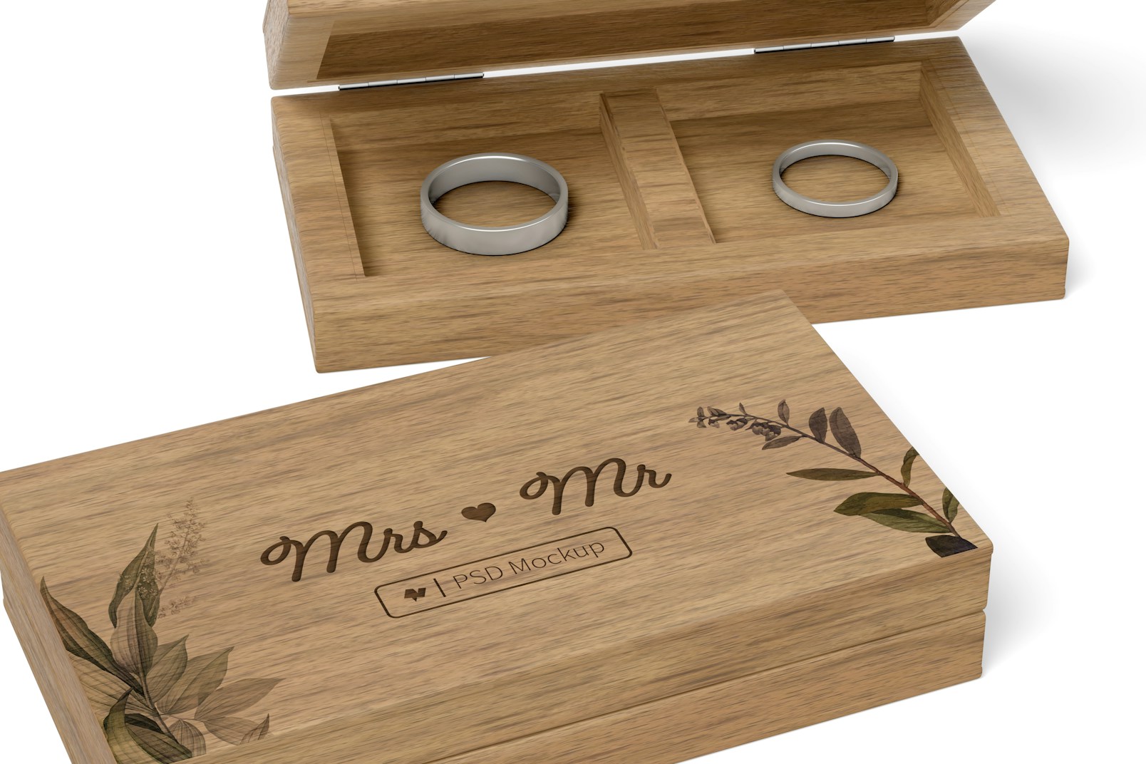 Wooden Ring Boxes Mockup, Close Up