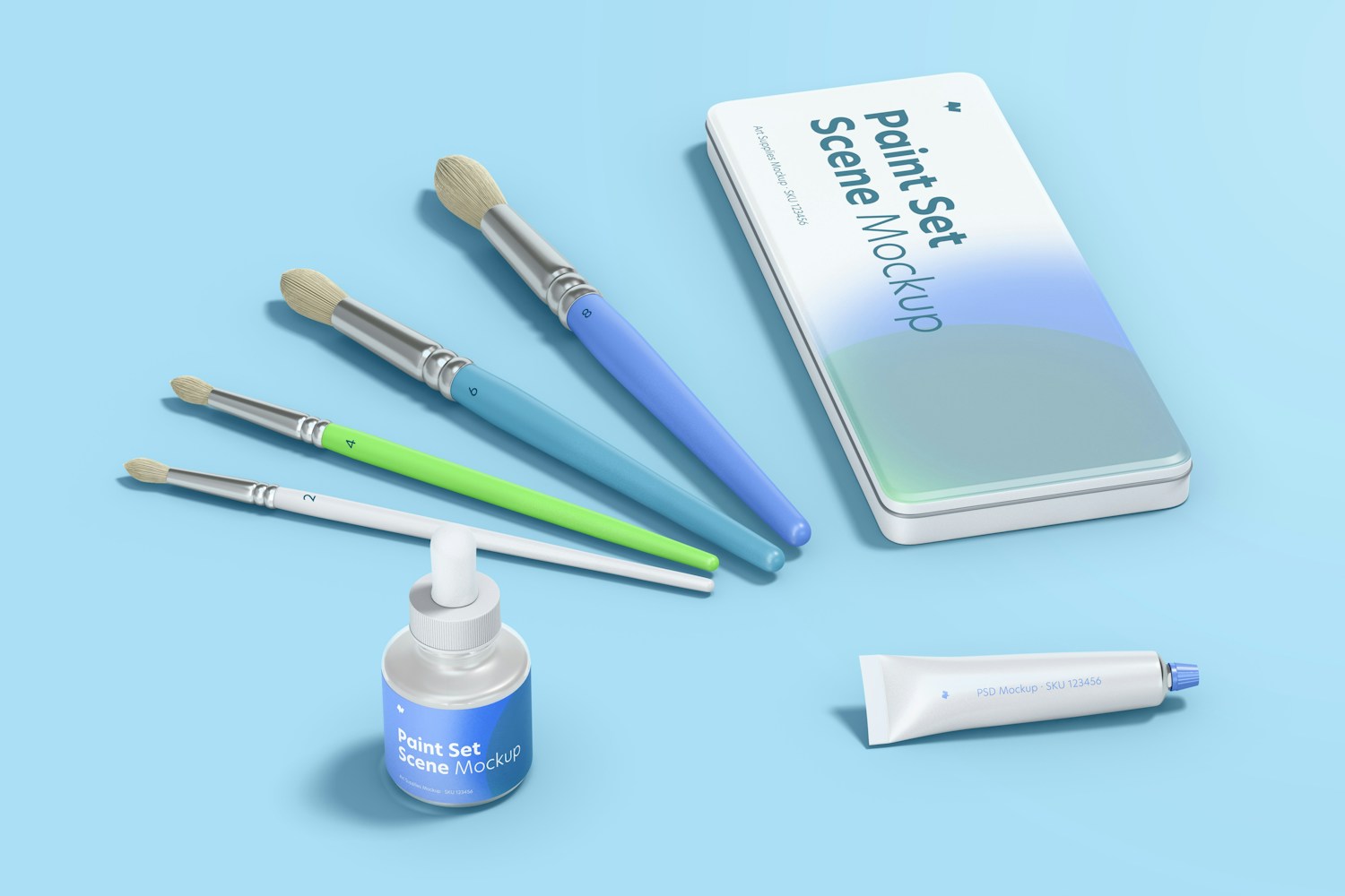 Paint Set Scene Mockup, Top View Paint Set Scene Mockup, Top View