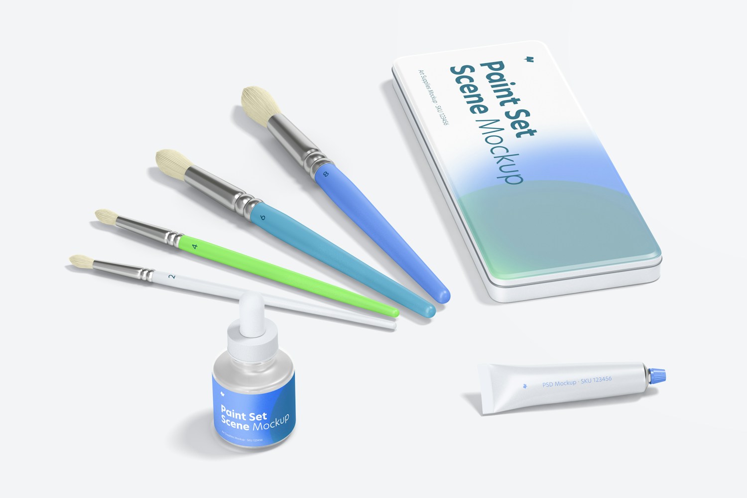 Paint Set Scene Mockup, Top View Paint Set Scene Mockup, Top View