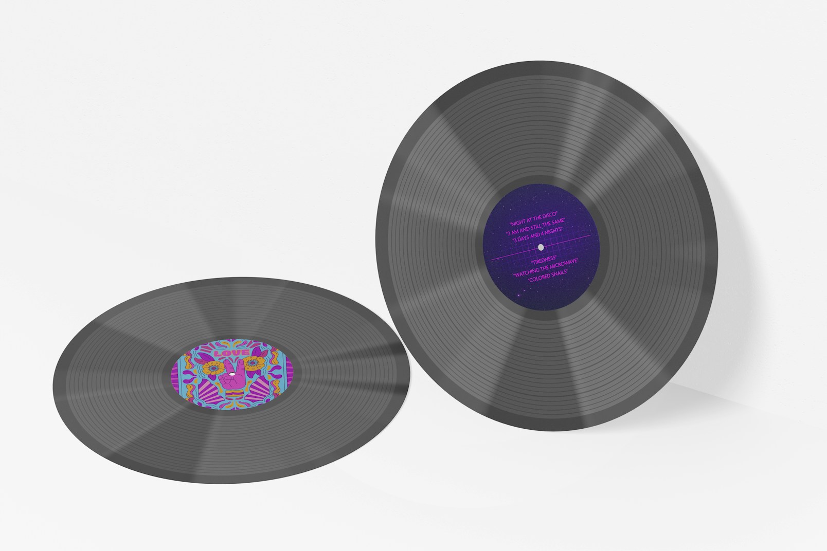 Vinyl Disc Mockup, Dropped and Leaned