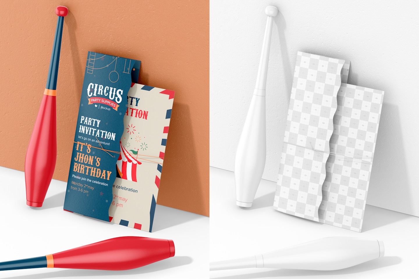 Circus Party Invitation Card Mockup, Leaned