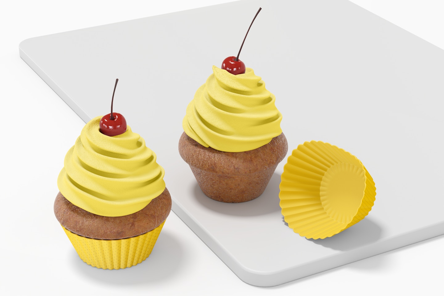 Cupcake with Silicone Baking Cup Set Mockup