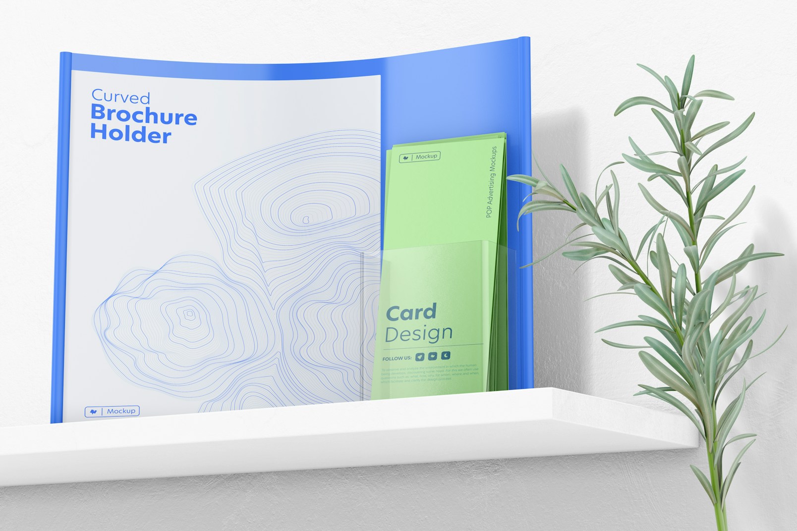 Curved Brochure Holder Mockup, Low Angle View