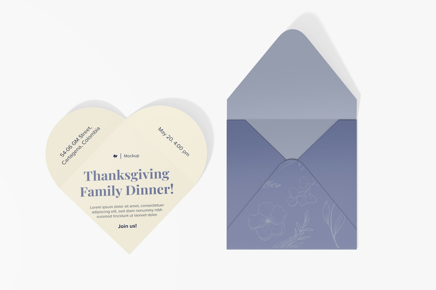 Heart Shaped Invitation Card Mockup, Top View