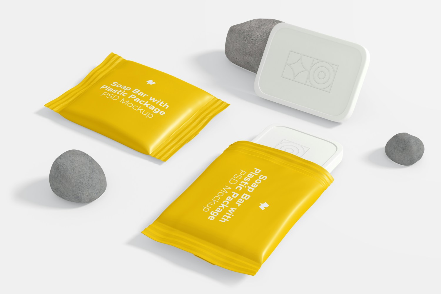 Soap Bar with Plastic Package Set Mockup