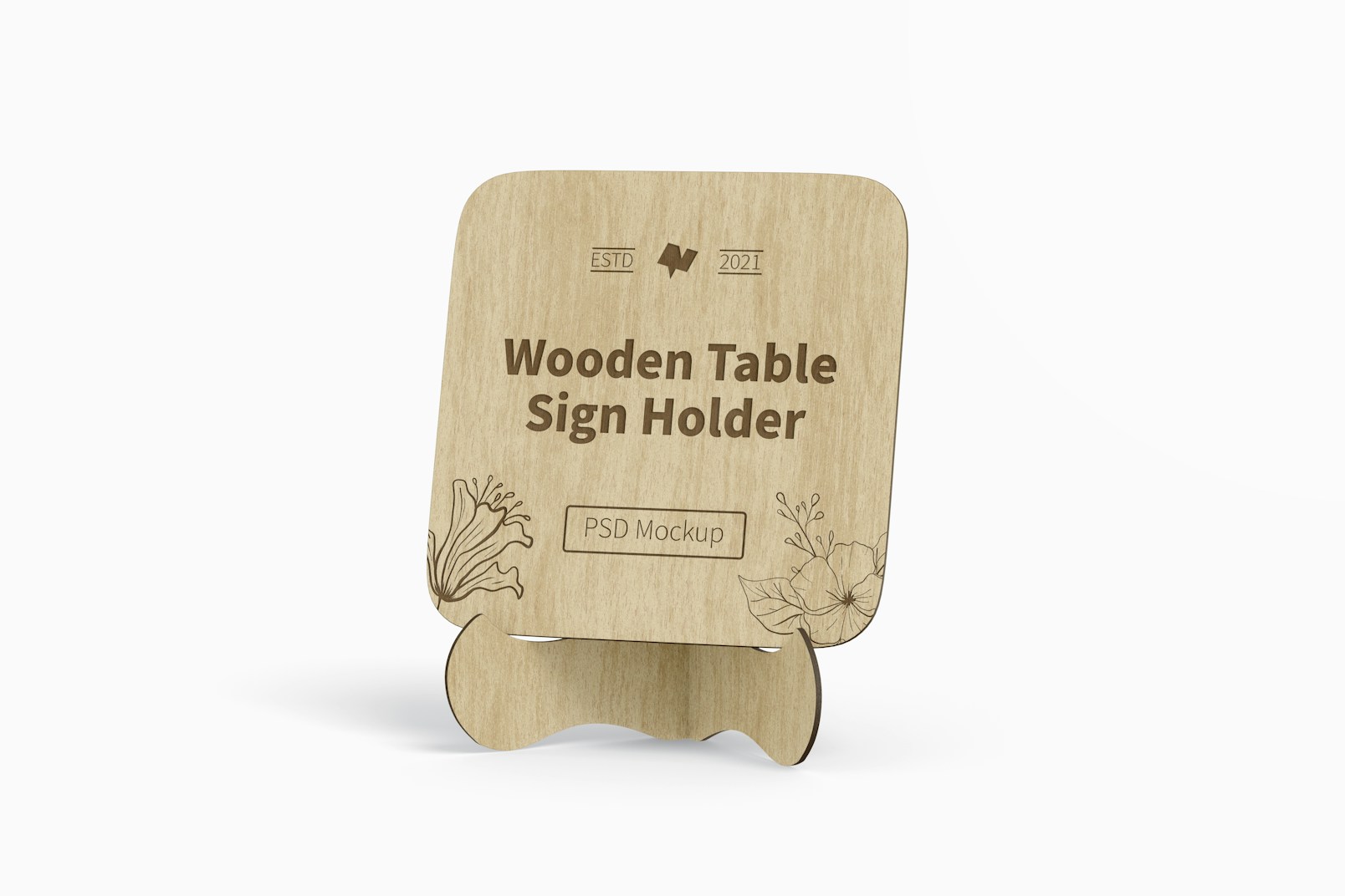 Wooden Table Sign Holder Mockup, Front View