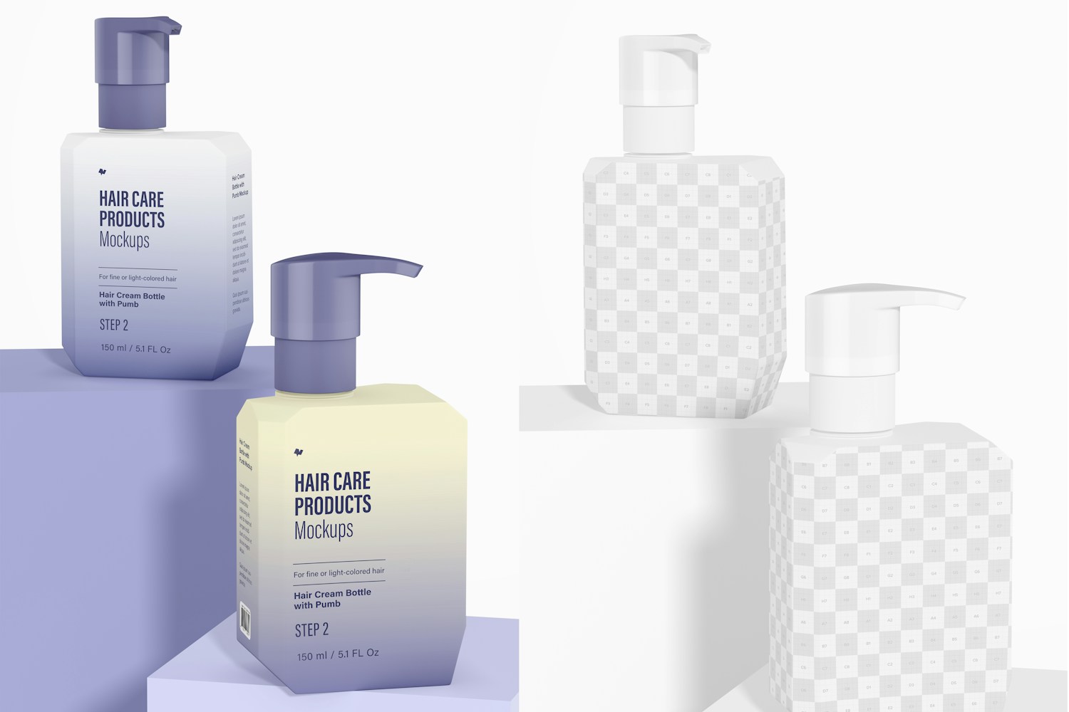 Hair Cream Bottles with Pump Mockup, Perspective