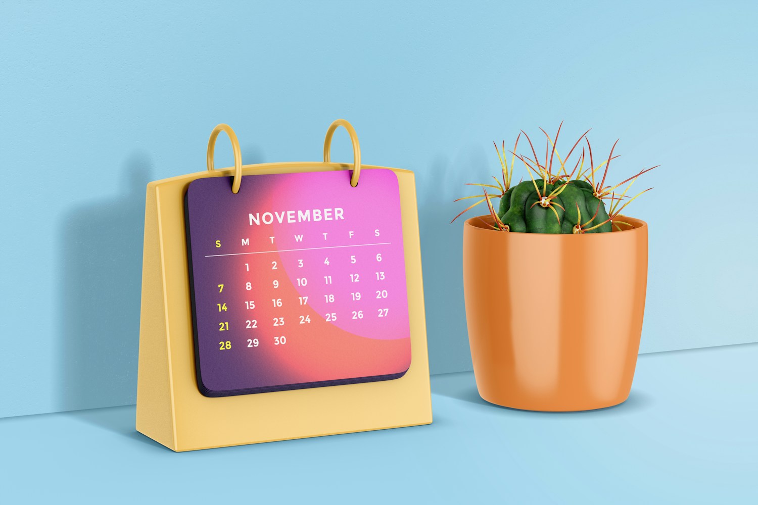 Maqueta de Calendario de Mesa con Maceta Maqueta de Calendario de Mesa con Maceta