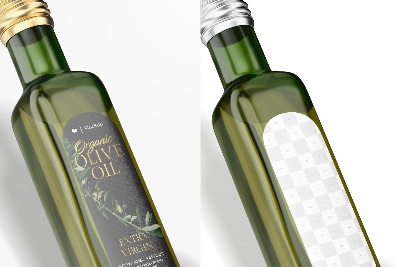 40 ml Olive Oil Bottle Mockup, Close Up