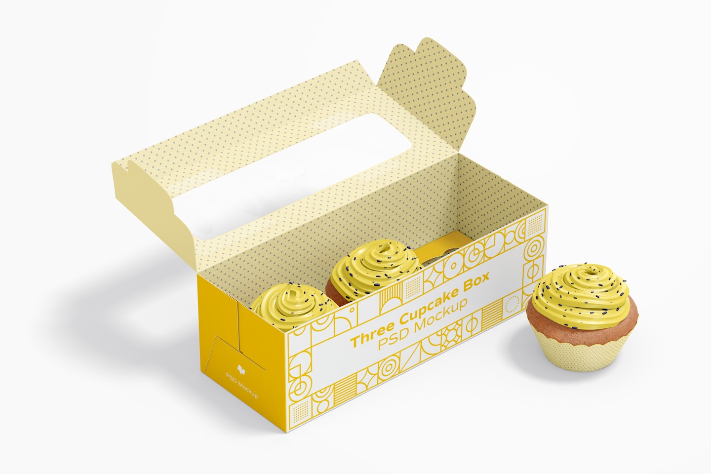Three Cupcake Box Mockup