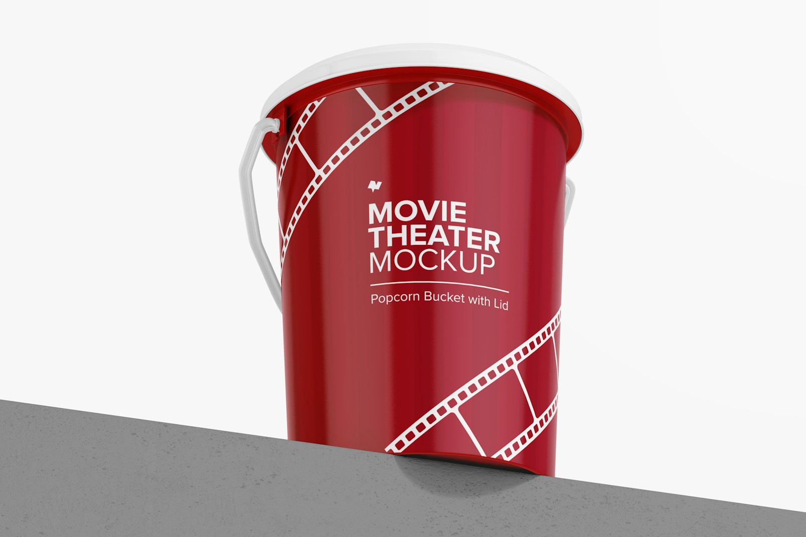 Popcorn Bucket with Lid Mockup, Low Angle View