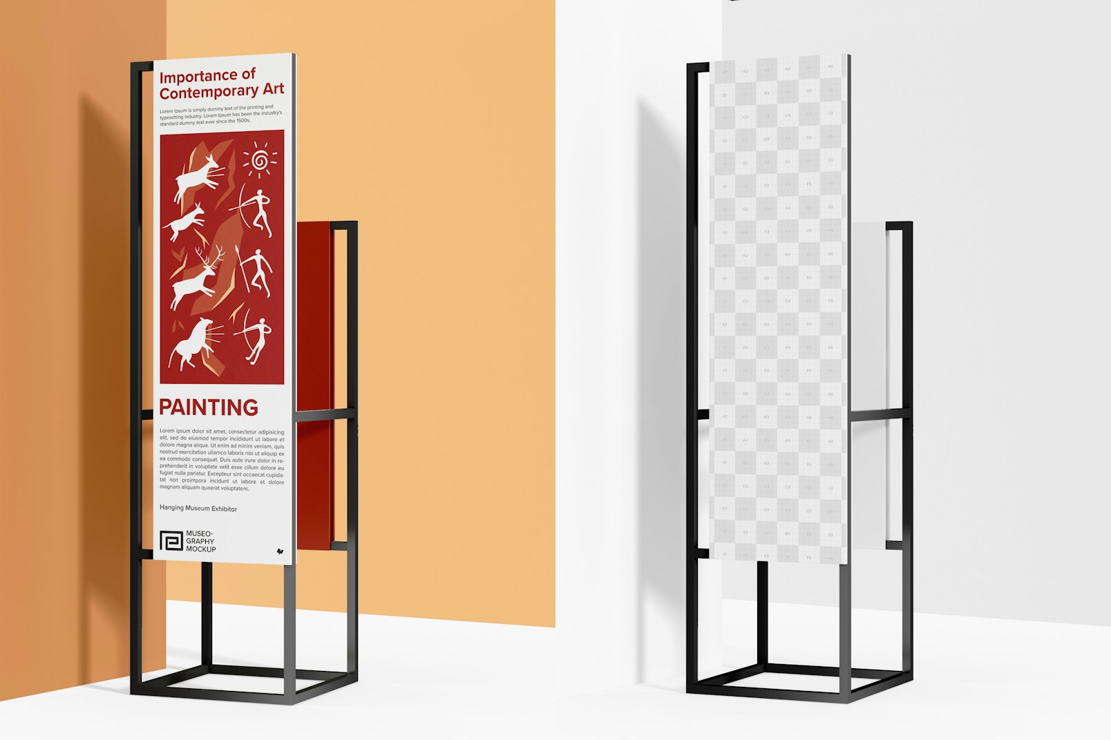 Museum Double-Sided Signage Mockup, Perspective