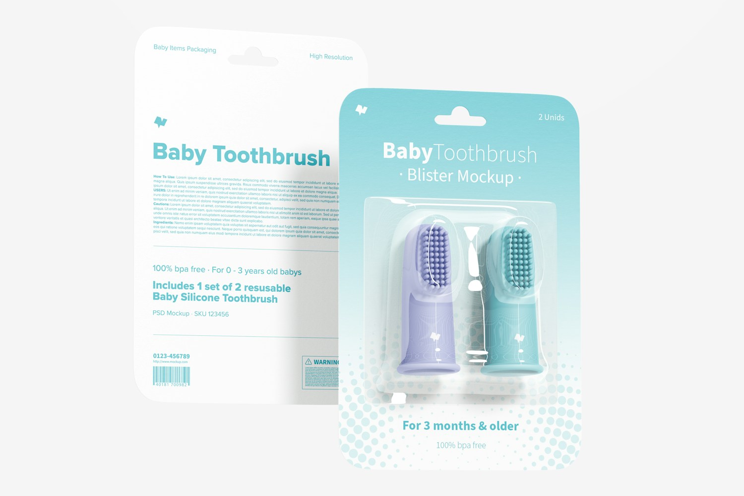 Baby Toothbrush Blister Mockup, Front and Back View