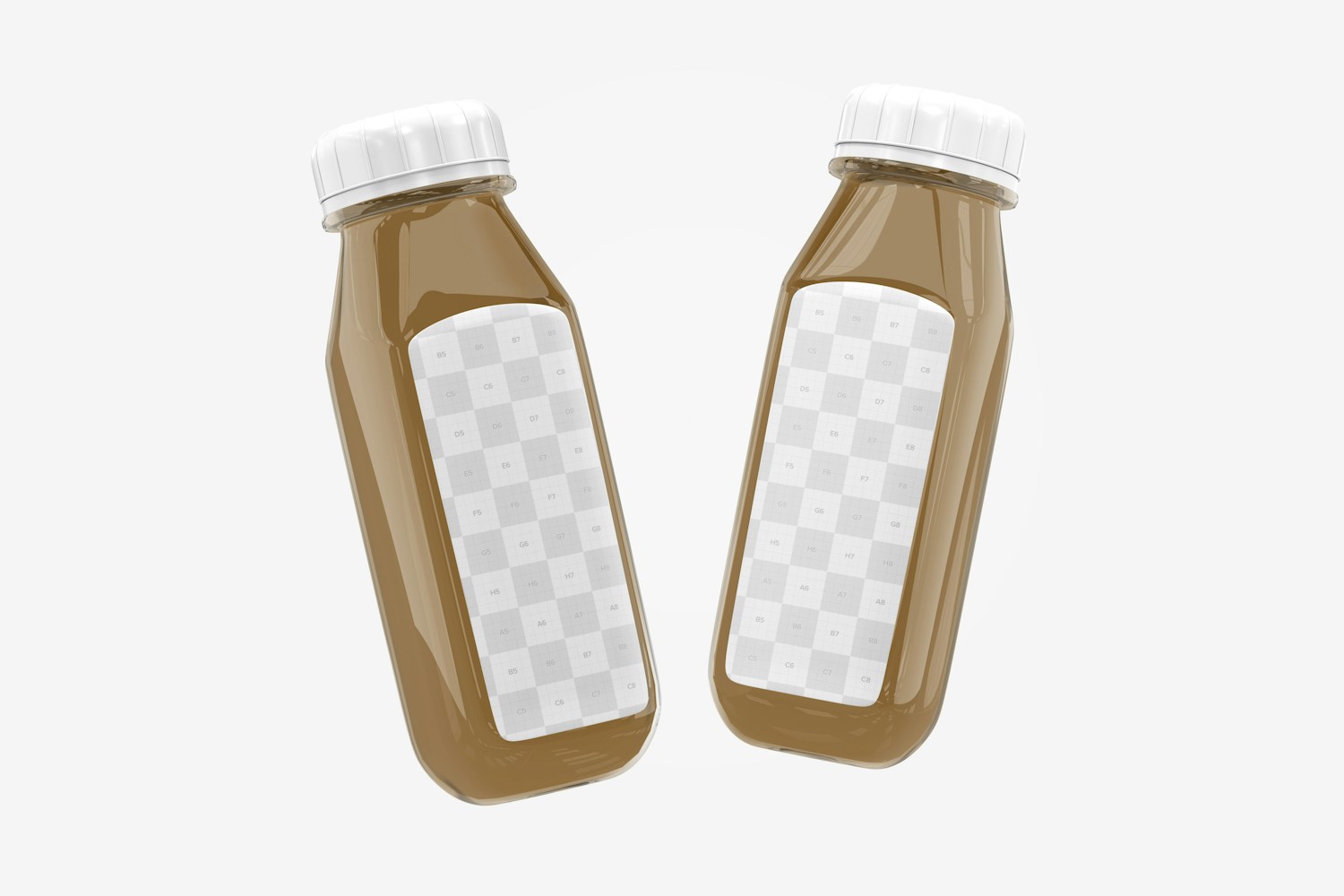 Iced Coffee Glass Bottles Mockup, Floating