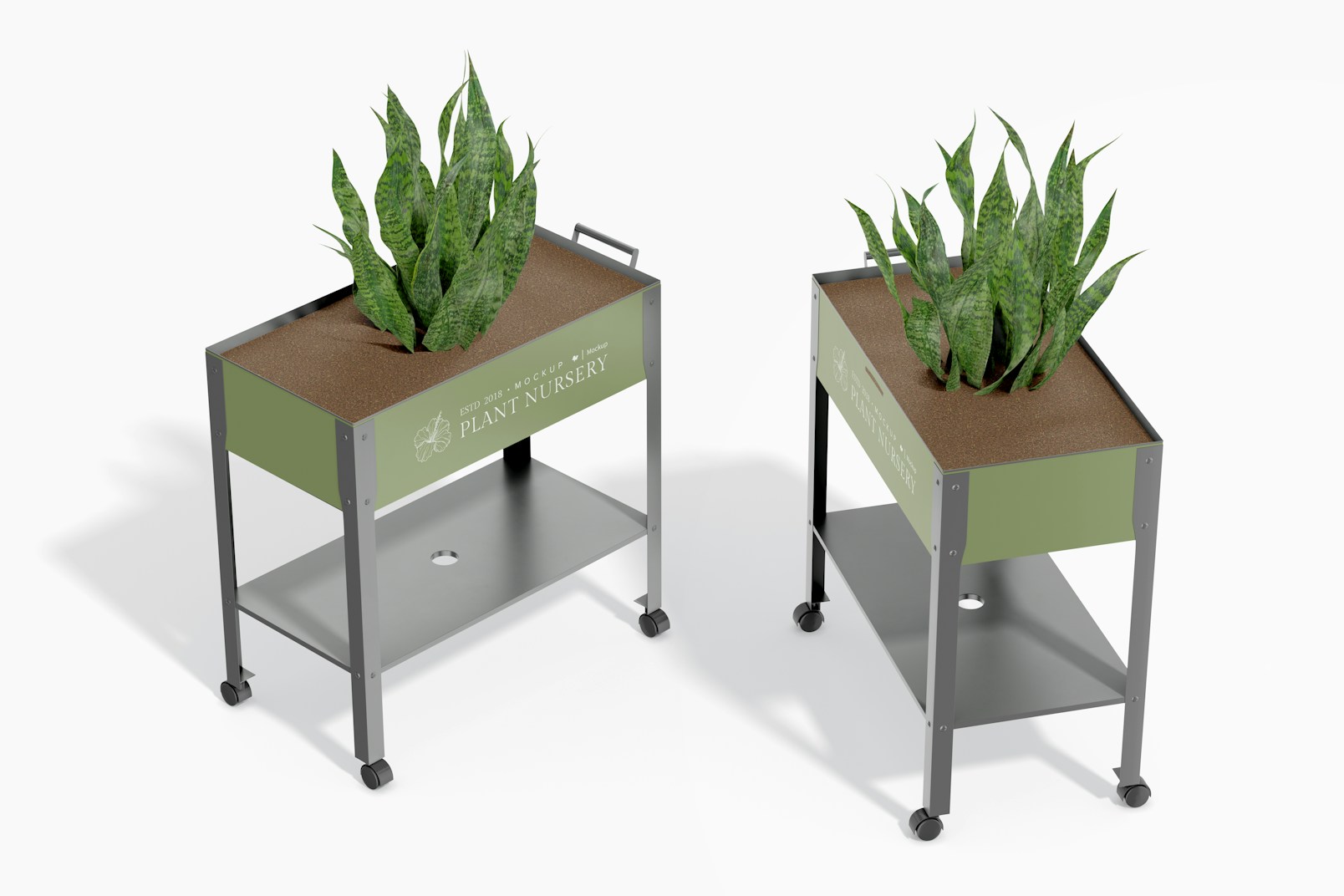 Planters with Wheels Mockup, Perspective