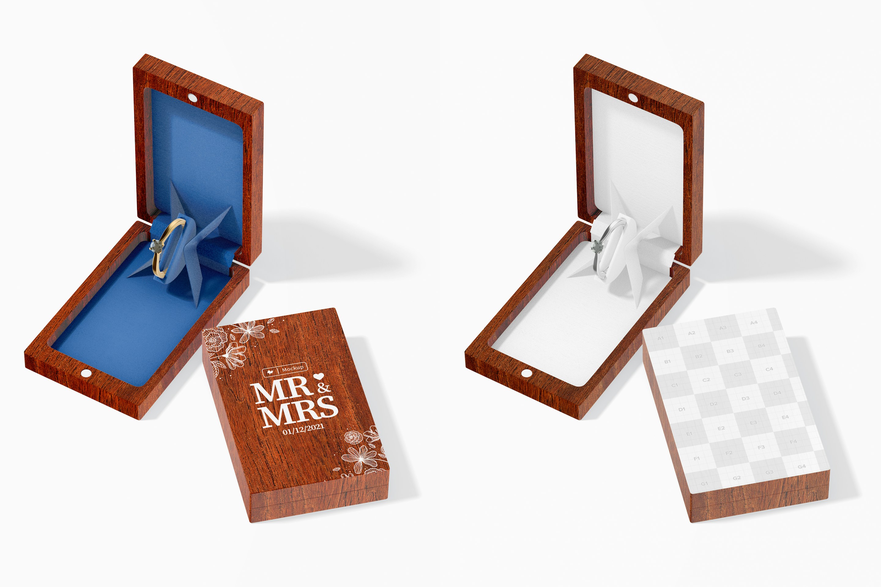Flat Ring Boxes PSD Mockup, Perspective – Original Mockups