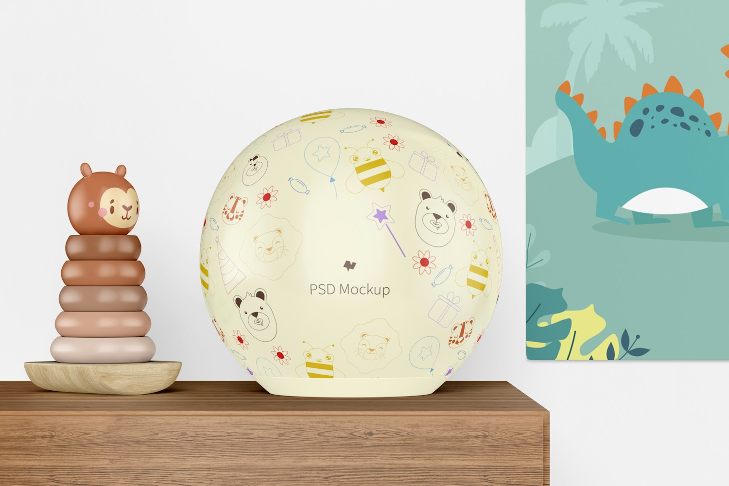 Children Round Table Lamp with Ring Pyramid Toy Mockup