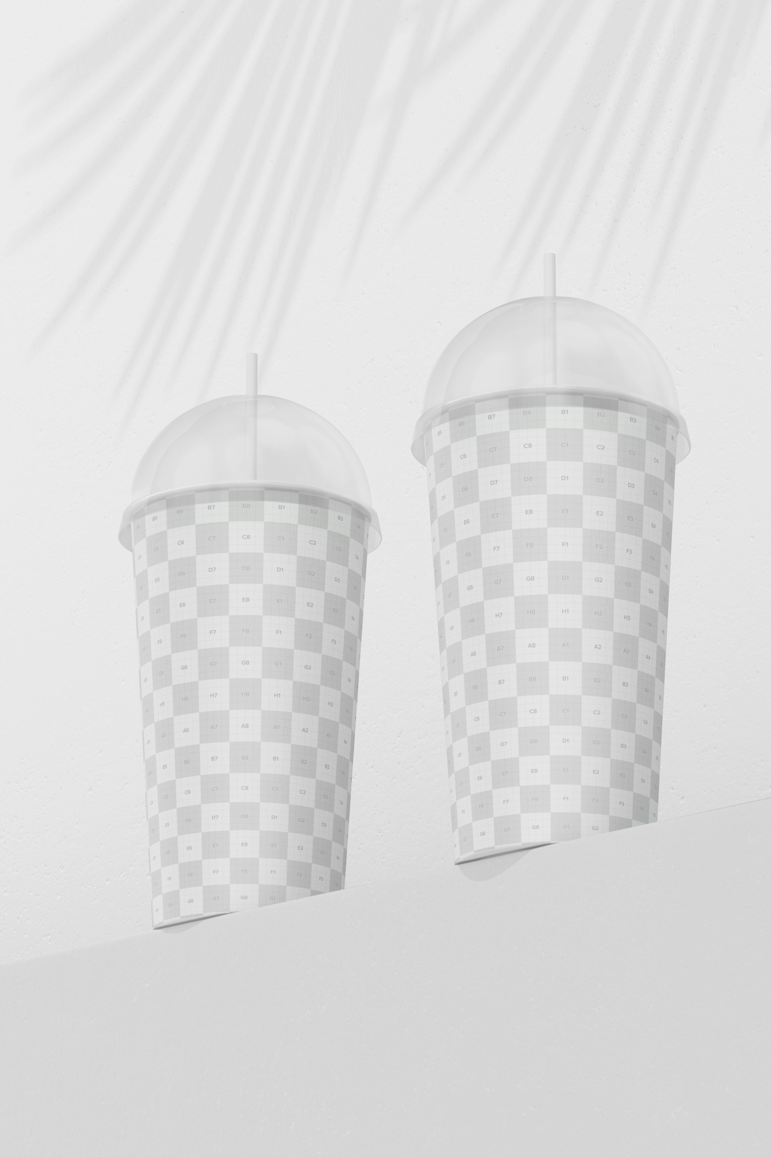 Paper Cups With Plastic Dome Lid Mockup, Low Angle View