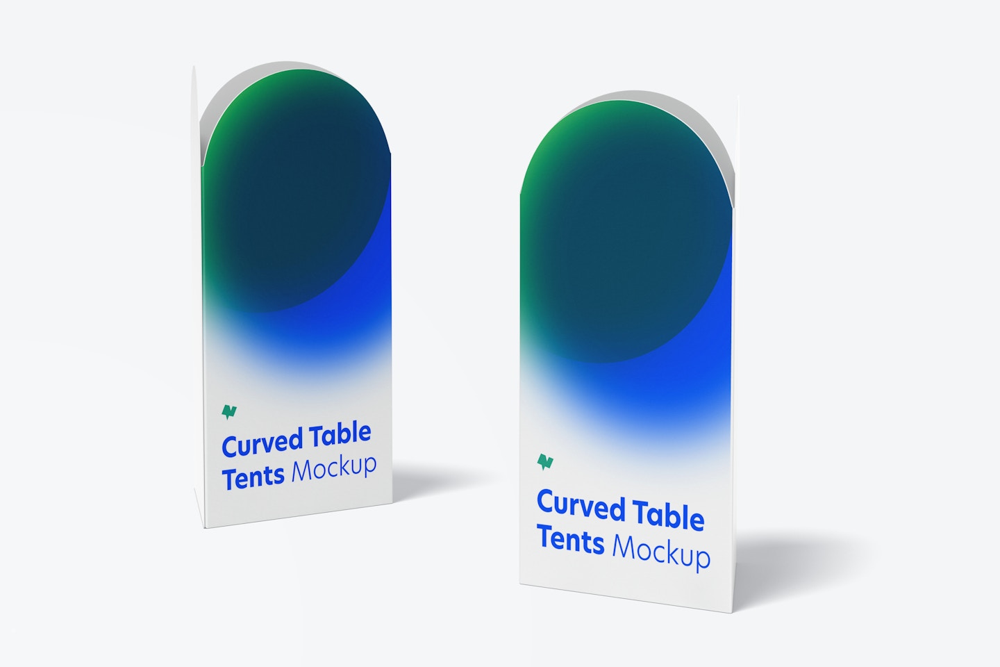 Curved Top Table Tents Mockup, Perspective