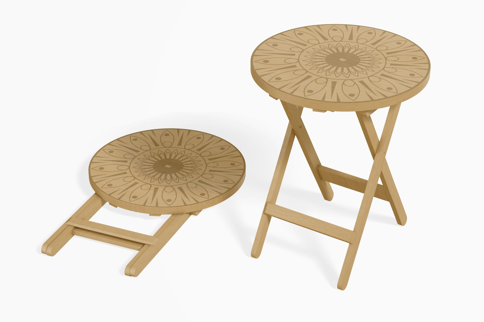 Round Folding Tables Mockup, Opened and Closed