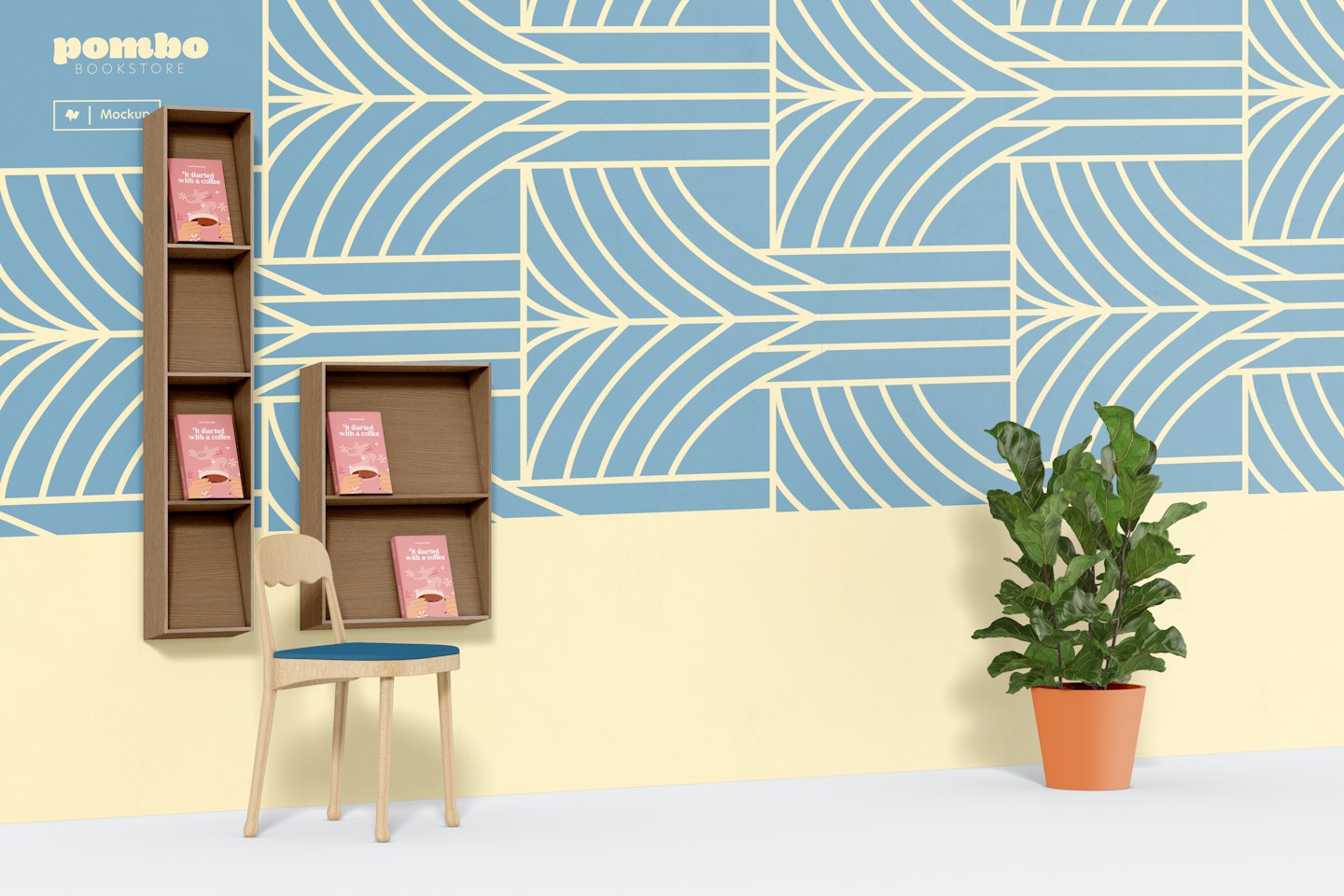 Modern Bookstore Wall Mockup, with Chair