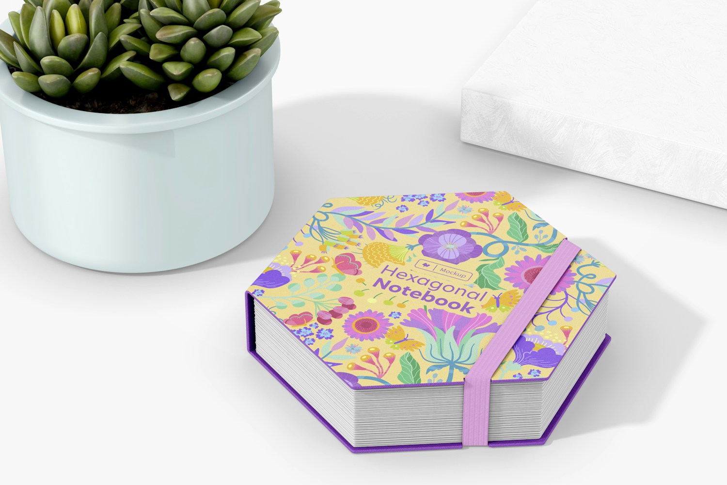 Hexagonal Notebook with Plant Pot Mockup