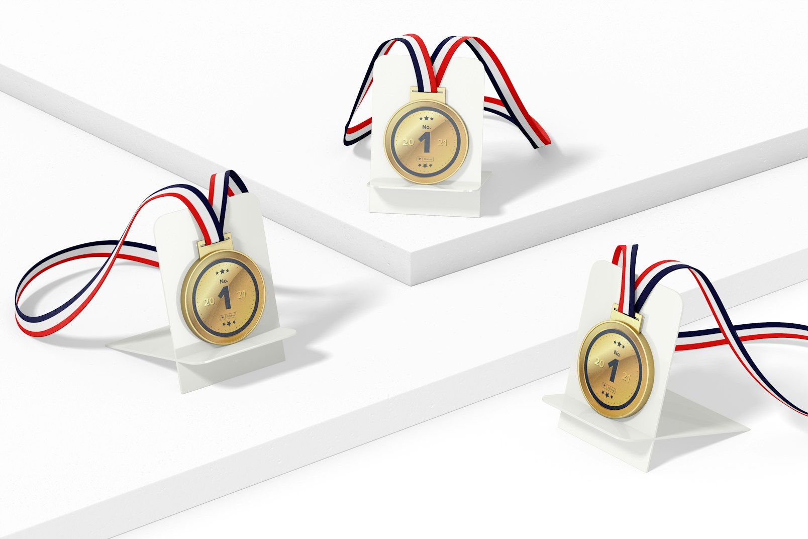 Round Competition Medals with Ribbon Set Mockup