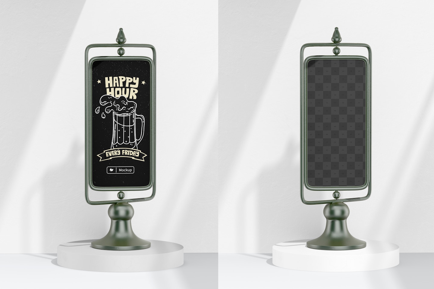 2 Sided Chalkboard on Stand Mockup, Standing and Dropped