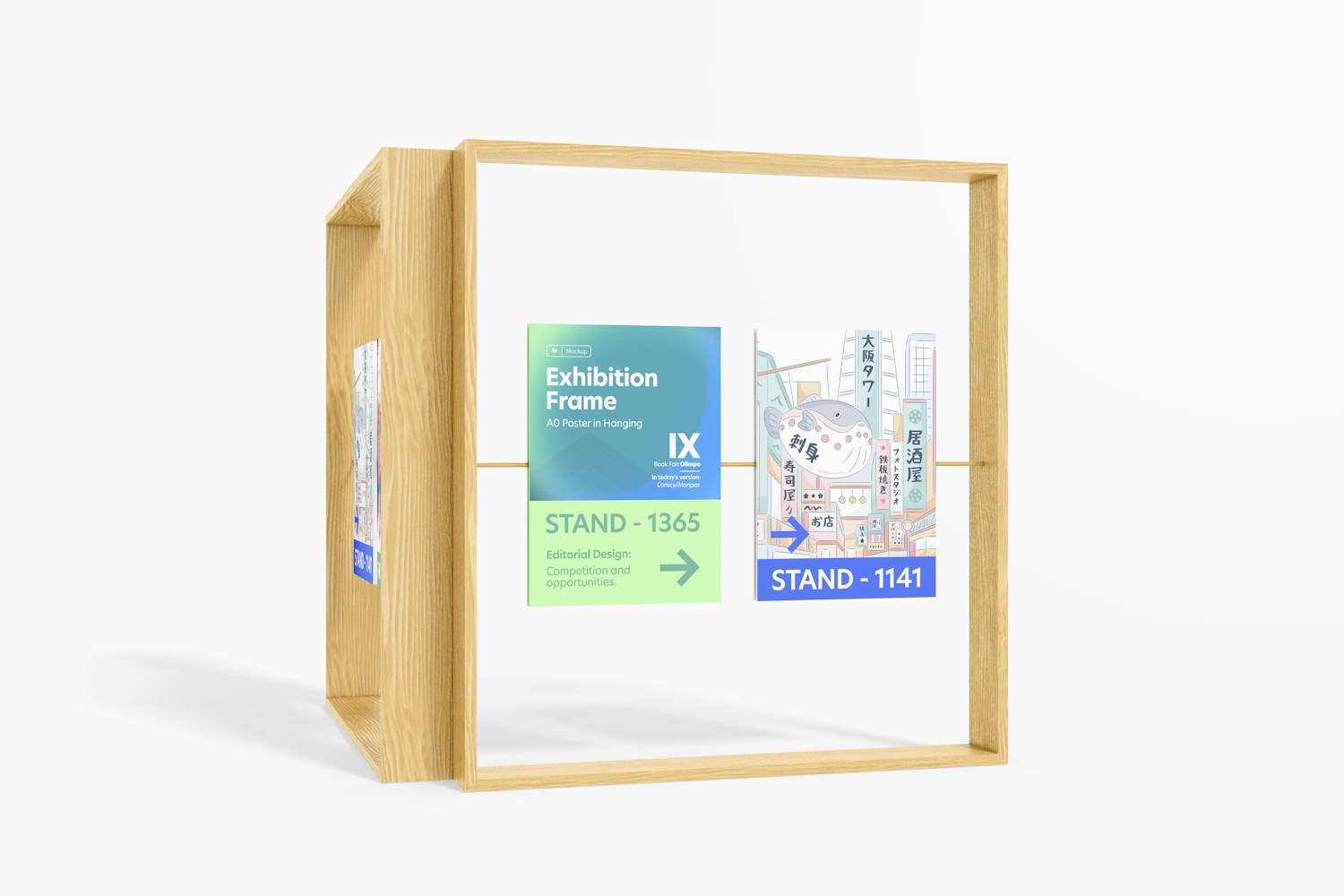A0 Poster in Hanging Exhibition Frame Mockup, Perspective