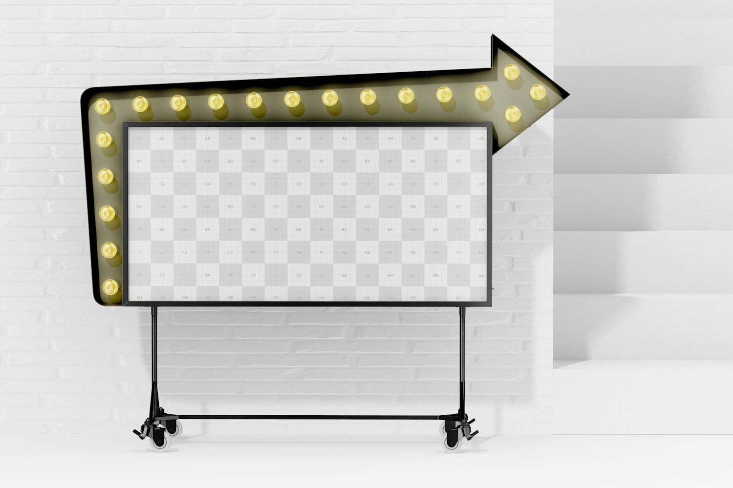 LED Movie Sign Mockup, with Stairs
