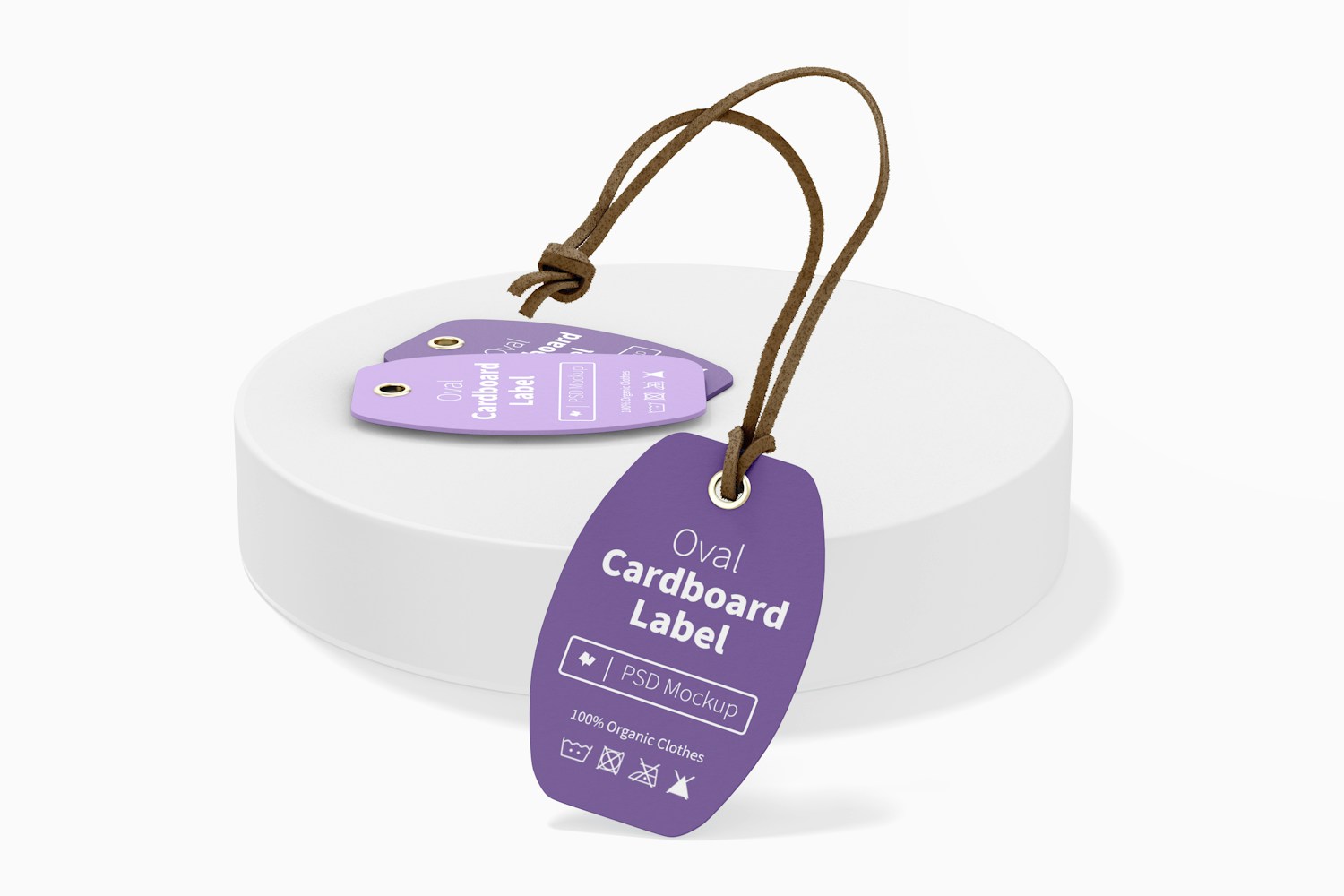 Oval Cardboard Labels with Leather Rope Mockup