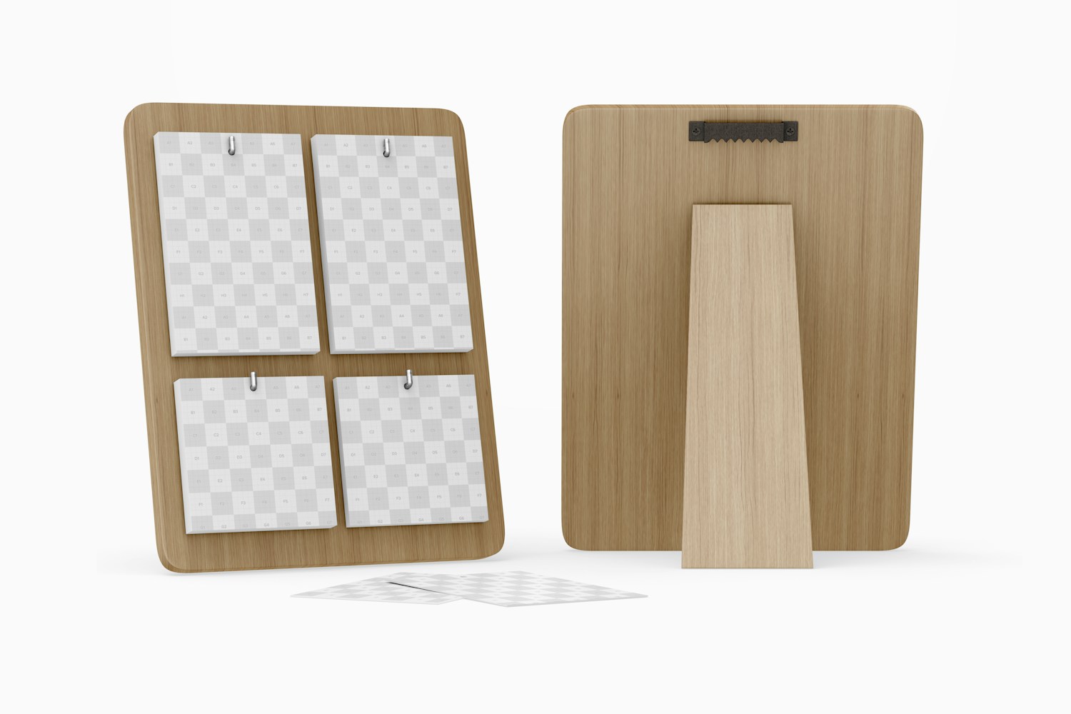 Wood Desktop Calendars Mockup, Front and Back View